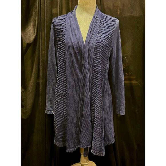 Jess & Jane Navy Mineral Wash Contrast Grooved Stitching Cardigan Jacket, SMALL - Picture 1 of 6